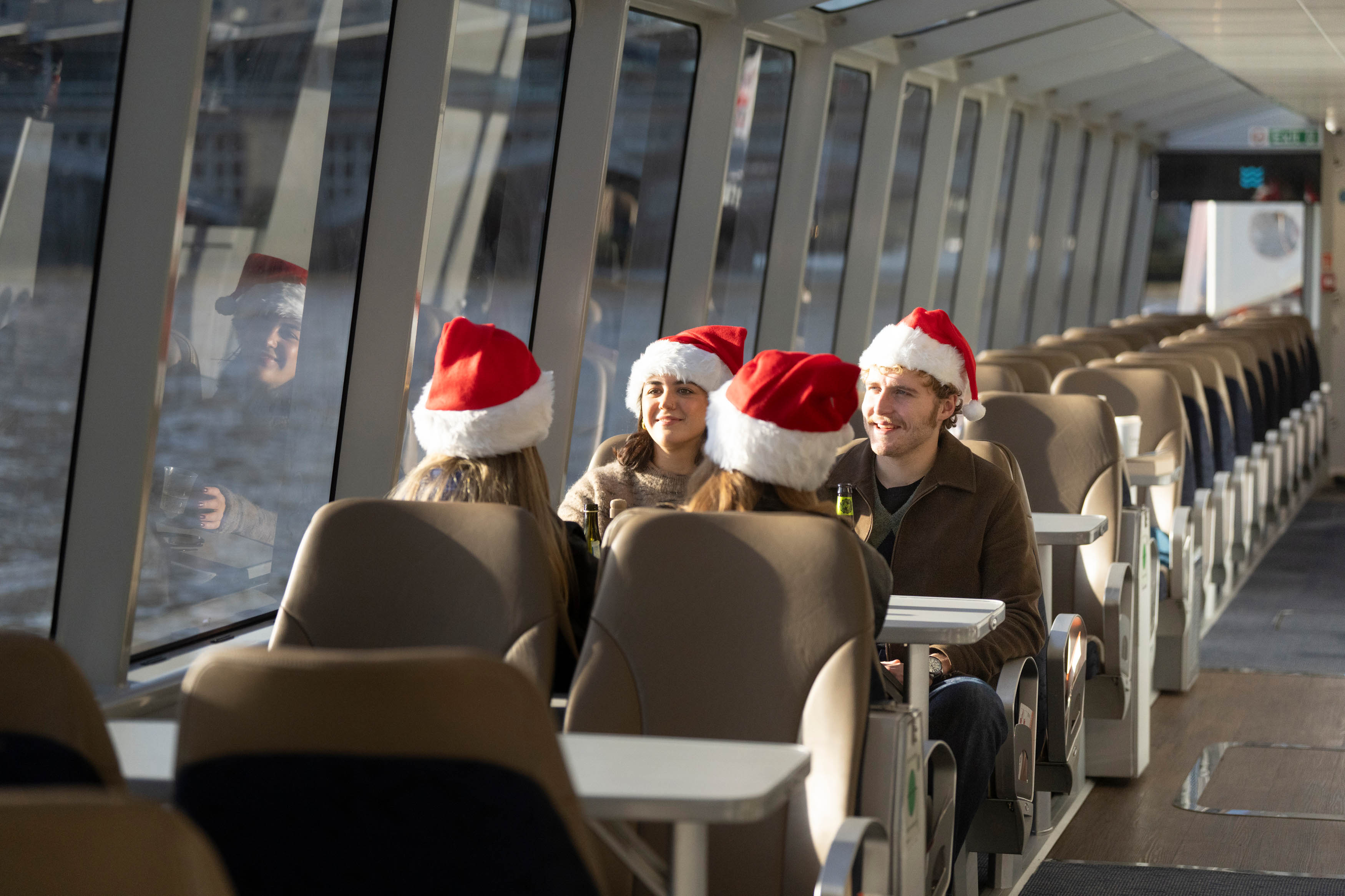 Friends with Christmas hats